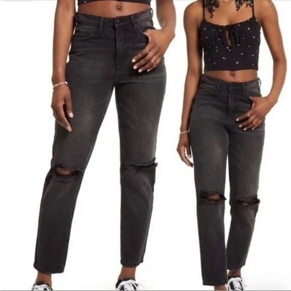 BP‎ DISTRESSED MOM JEANS BLACK 26 GRUNGE - Picture 1 of 16